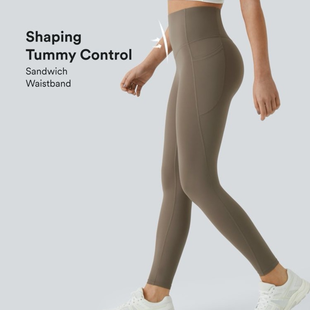 High-Waisted Tummy Control Shaping Leggings - Brown